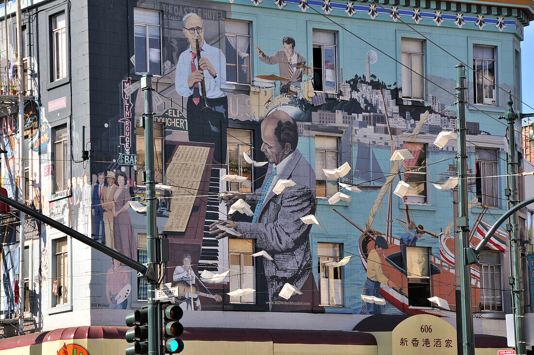 Bemalte Hauswand in der Columbus Avenue, San Francisco, Kalifornien, USA, Amerika
