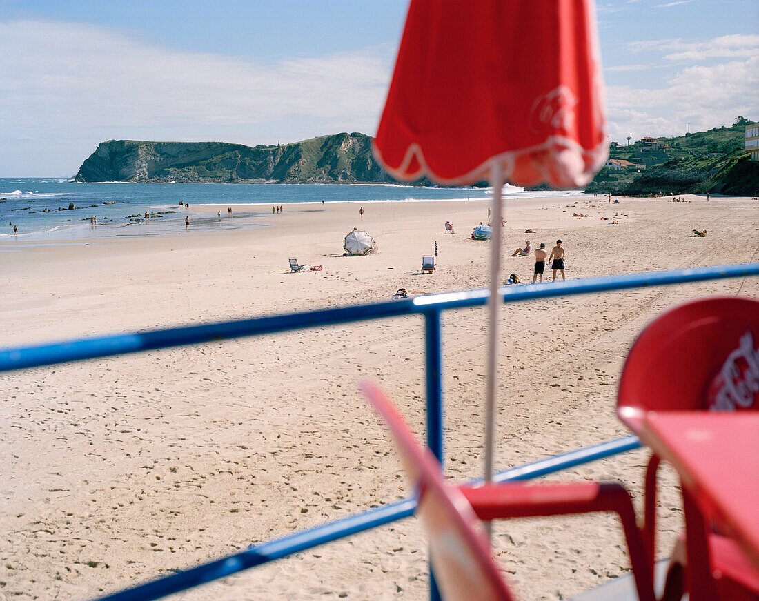 Cafe at city beach Playa de Comillas, Comillas, Cantabria, Spain
