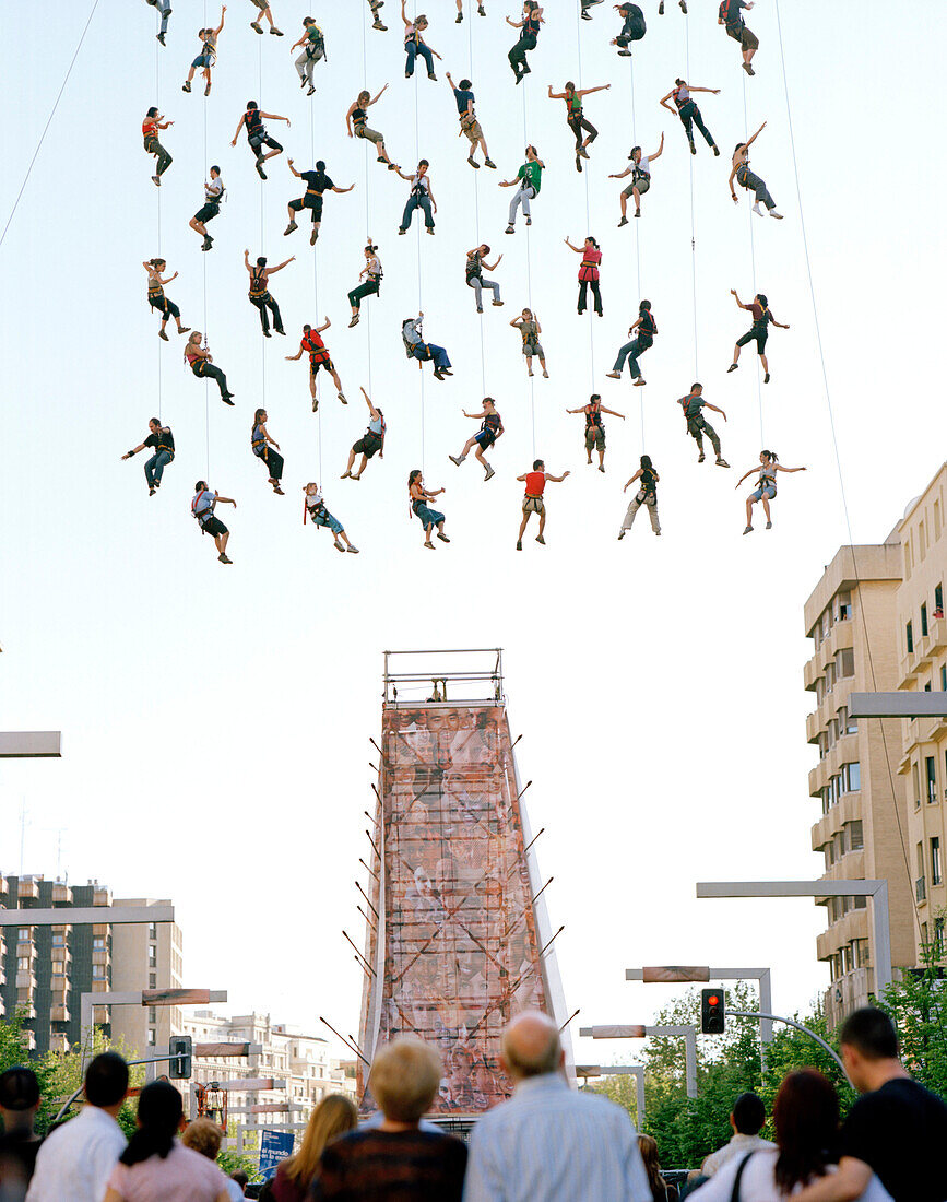 Performance of the group La Fura dels Baus, to celebrate the autonomy of Aragon, public holiday, 22nd of April, Saragossa, Aragon, Spain