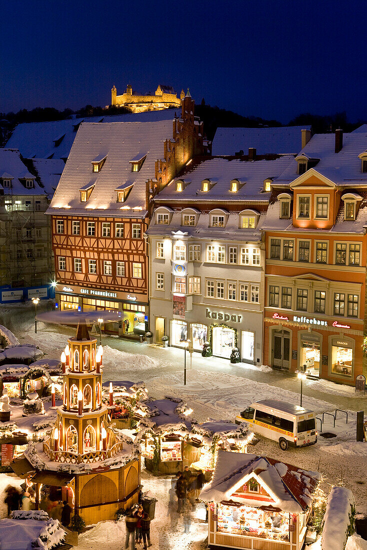 Weihnachtsmarkt auf dem Marktplatz, Coburg, Franken, Bayern, Deutschland
