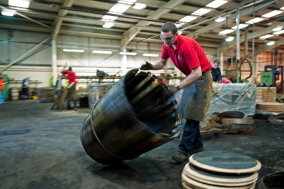 barrel maker at Speyside Cooperage, Craigellachie, Aberdeenshire, Scotland