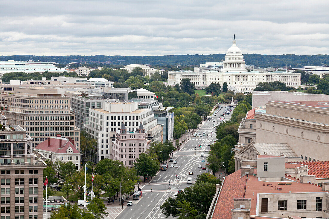 Capitol, Pennsylvania Avenue, view from the old post-office, Washington, District of Columbia, United States of America, USA
