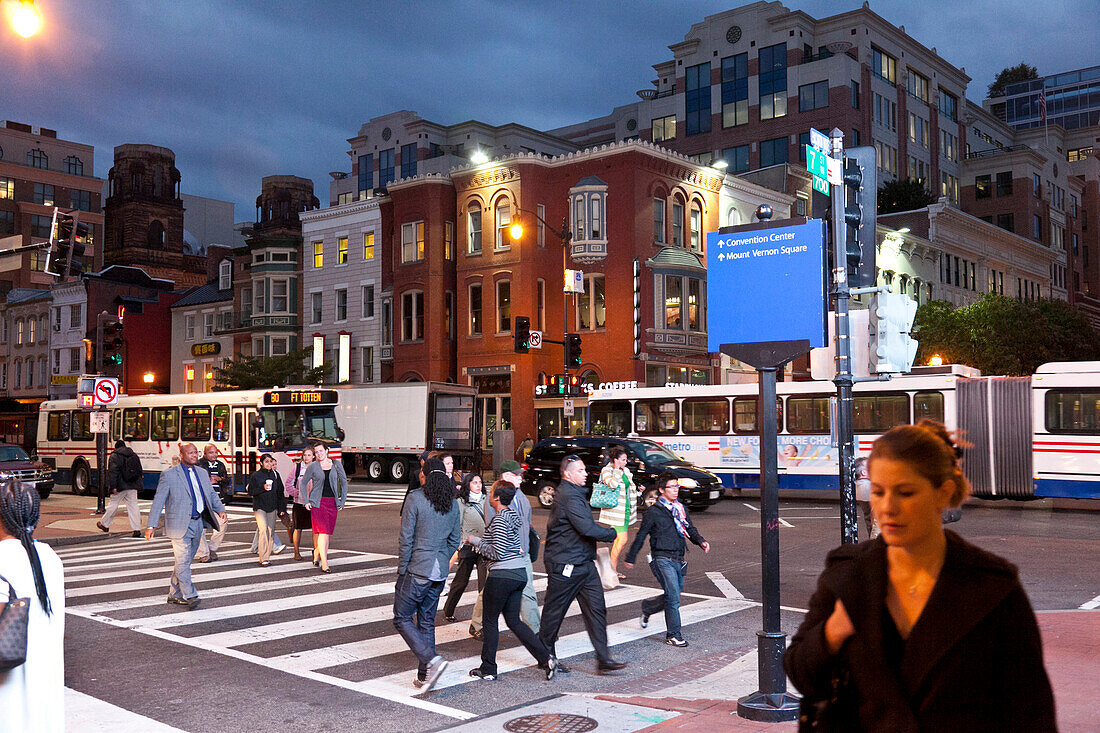 Crossing at dusk, Chinatown, Washington, District of Columbia, United States of America, USA
