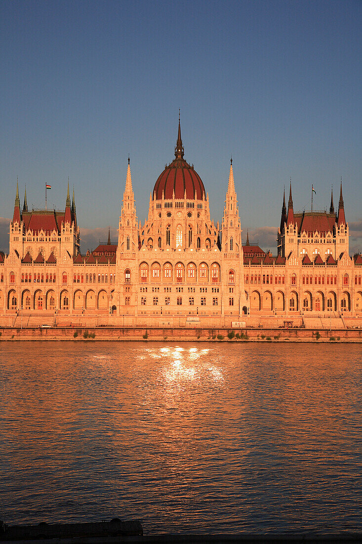 Parliament and River Danube at dusk, Budapest, Hungary