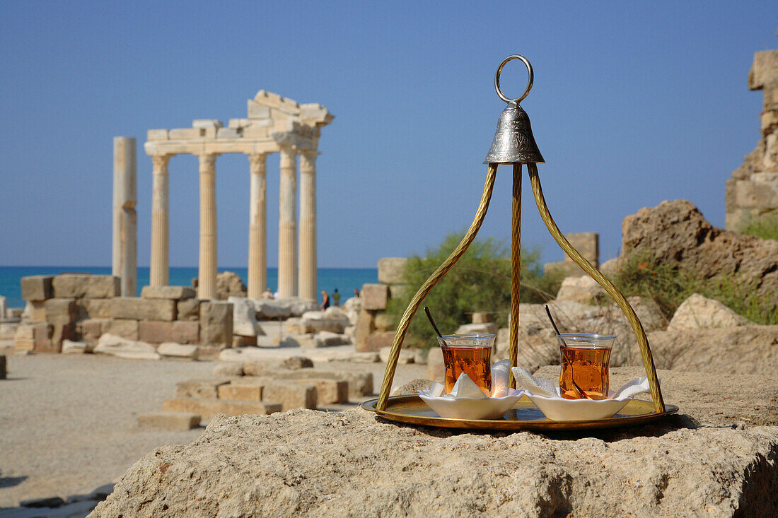 Apple tea at the Temple of Apollo, Side, Mediterranean, Turkey