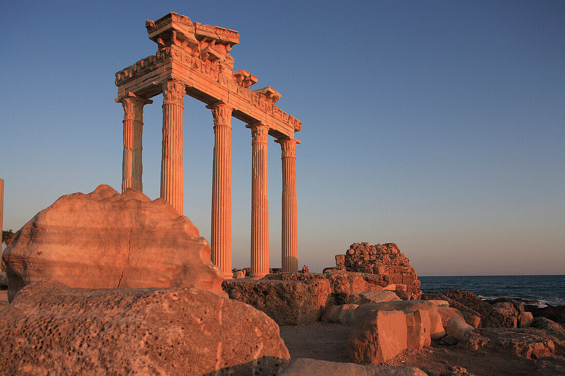 Temple of Apollo at dusk, Side, Mediterranean, Turkey