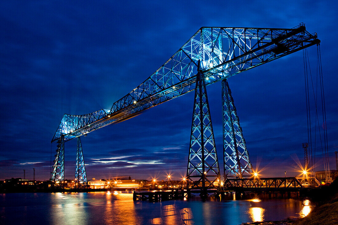 The Transporter Bridge at night, Middlesbrough, Cleveland, UK - England