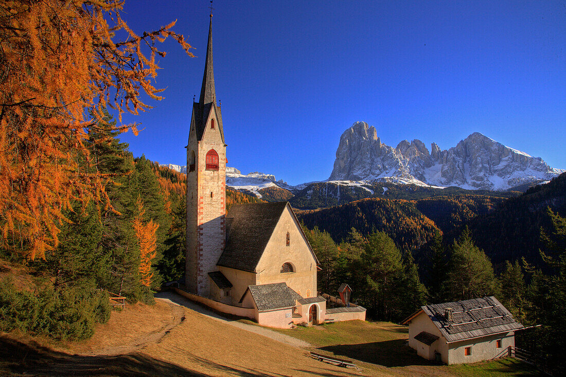 St Jacobs Church and Sasso Lungo, Ortisei, Italian Dolomites, Italy