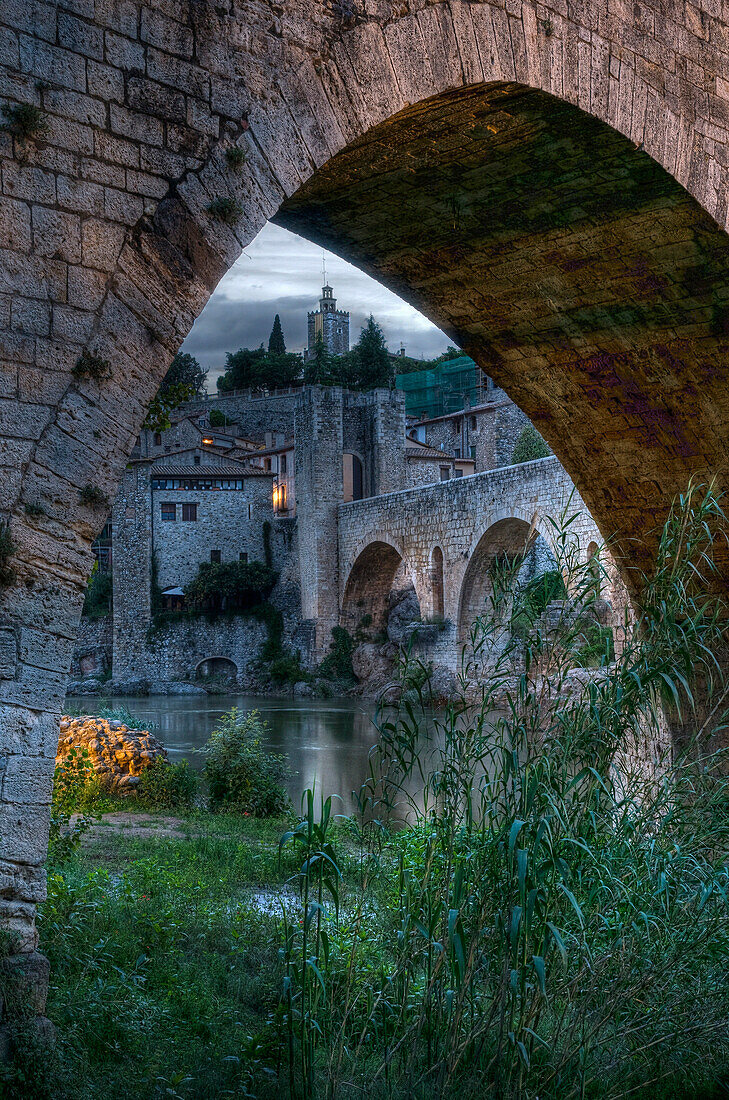 Pont Vell - the old bridge over Fluvia River, Besalu, Catalunia, Spain