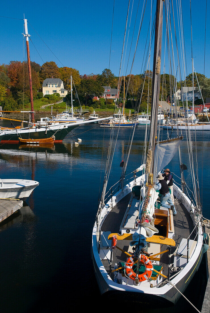 View over harbour in autumn, Camden, Maine, USA