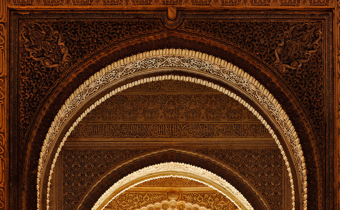Rich ornament, arch of a cathedral in oriental style, Granada, Alhambra, Andalusia, Spain, Mediterranean Countries