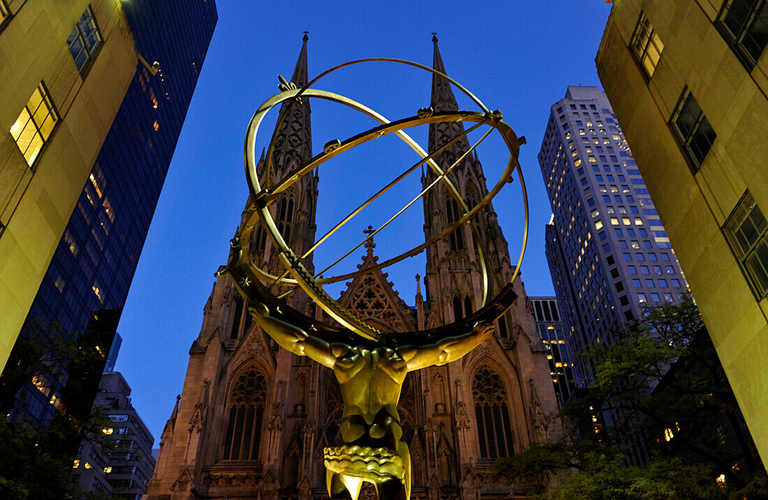 St, Patricks Kirche, Atlas, Rockefeller-Center, New York City, New York, USA, Nordamerika, Amerika