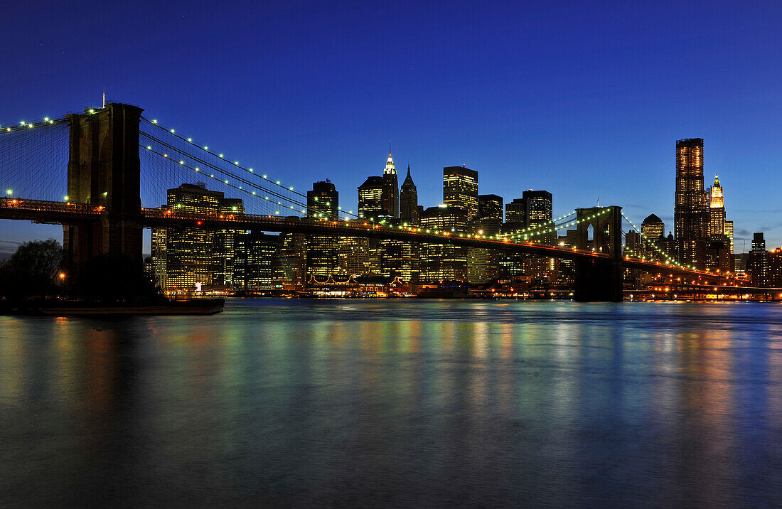 Brooklyn Bridge at night, New York City, New York, USA, North America, America
