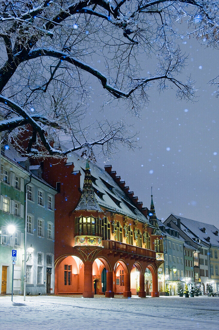 Historical department store in winter, old town, Freiburg im Breisgau, Black Forest, Baden-Wurttemberg, Germany