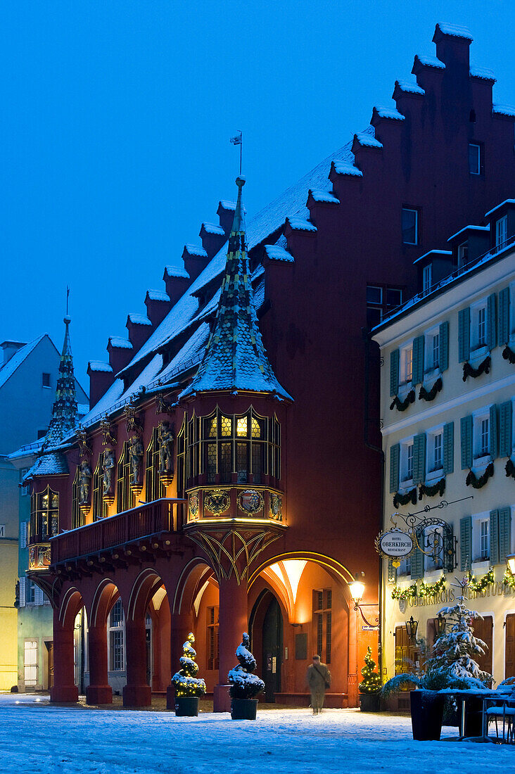 Historical department store in winter, old town, Freiburg im Breisgau, Black Forest, Baden-Wurttemberg, Germany