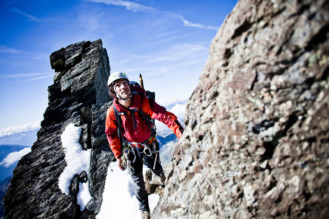Mountaineer at Stuedlgrat, Grossglockner, Hohe Tauern National Park, Austria