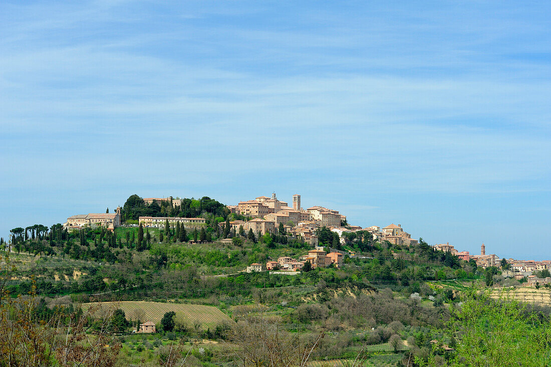 Ortsansicht von Montepulciano auf Anhöhe, Montepulciano, Toskana, Italien
