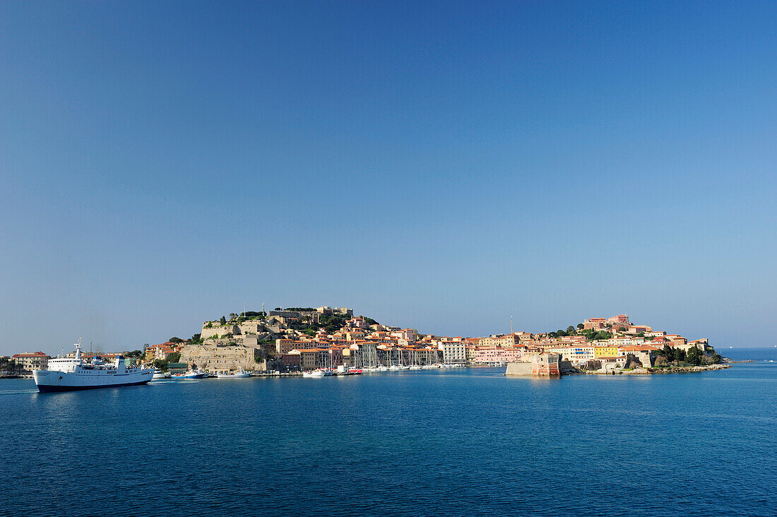 Ferry boat near harbor, Portoferraio, Elba Island, Tuscany, Italy