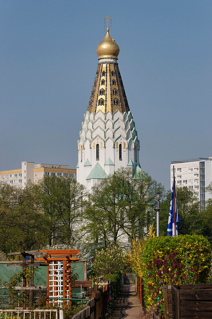 Kirchturm der russischen Gedächtniskirche, Leipzig, Sachsen, Deutschland, Europa
