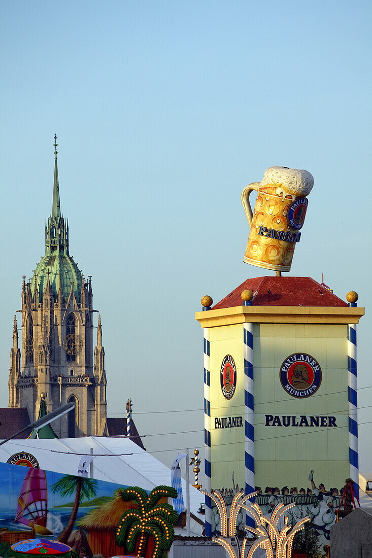 Paulskirche und Oktoberfest, Theresienwiese, München, Bayern, Deutschland, Europa, Europa