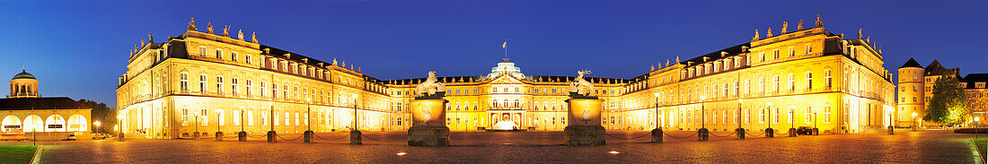 Illuminated castle Neues Schloss in the evening, Stuttgart, Baden-Wuerttemberg, Germany, Europe