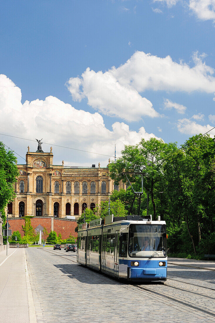 Tram in front of Maximilianeum, Haidhausen, Munich, Upper Bavaria, Bavaria, Germany, Europe