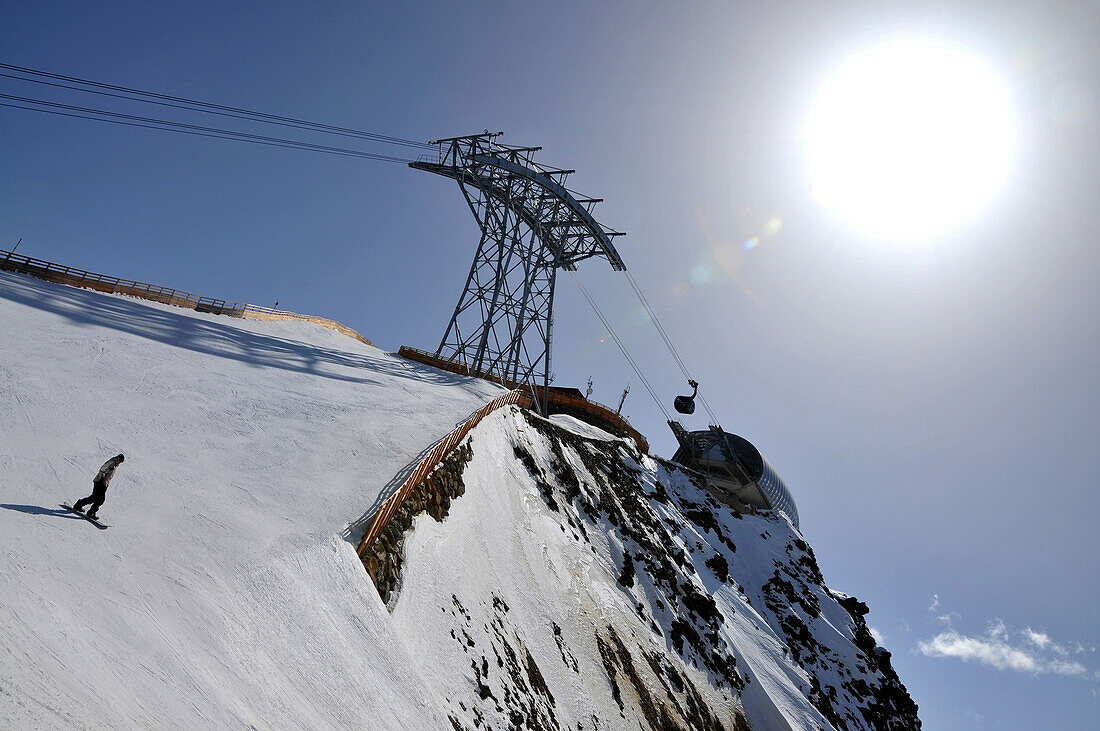 Gaislachkogel cable car with ski slope, Soelden, Oetztal, Winter in Tyrol, Austria