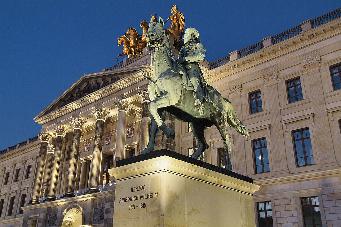 Equestrian Statue of Duke Friedrich Wilhelm (1771-1815), designed by Ernst Hähnel. Braunschweiger Schloss, shopping-centre, Brunswick, Lower Saxony, Germany