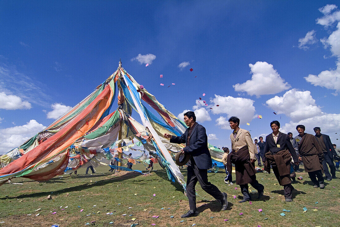 Tibetan religious ritual, Huangshatou, Qinghai province, China