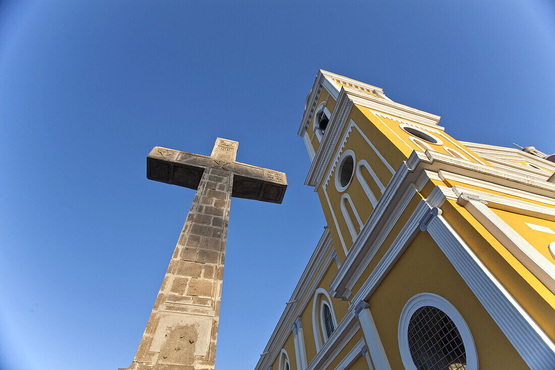 Cross outside the cathedral, Parque Colon (aka Central Park), Granada, Nicaragua