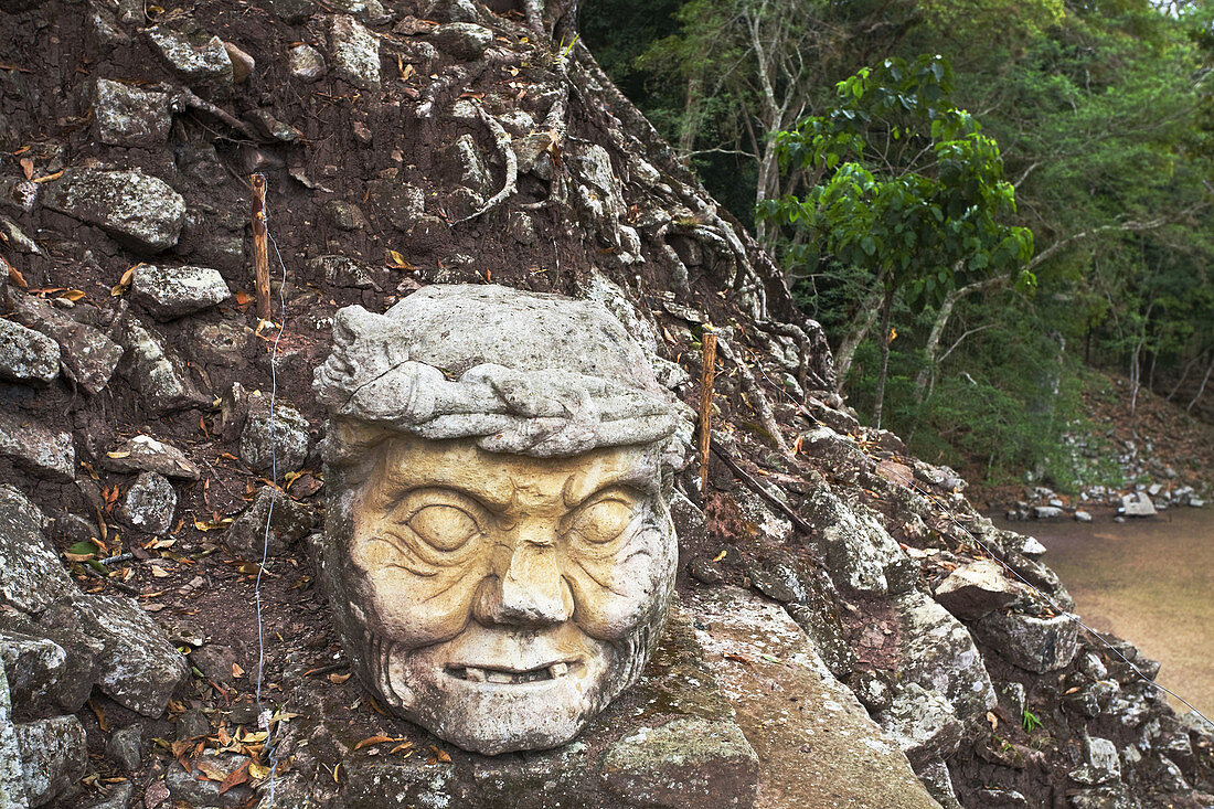 Old man's head, Mayan ruins of Copan, Copan Ruinas, Honduras