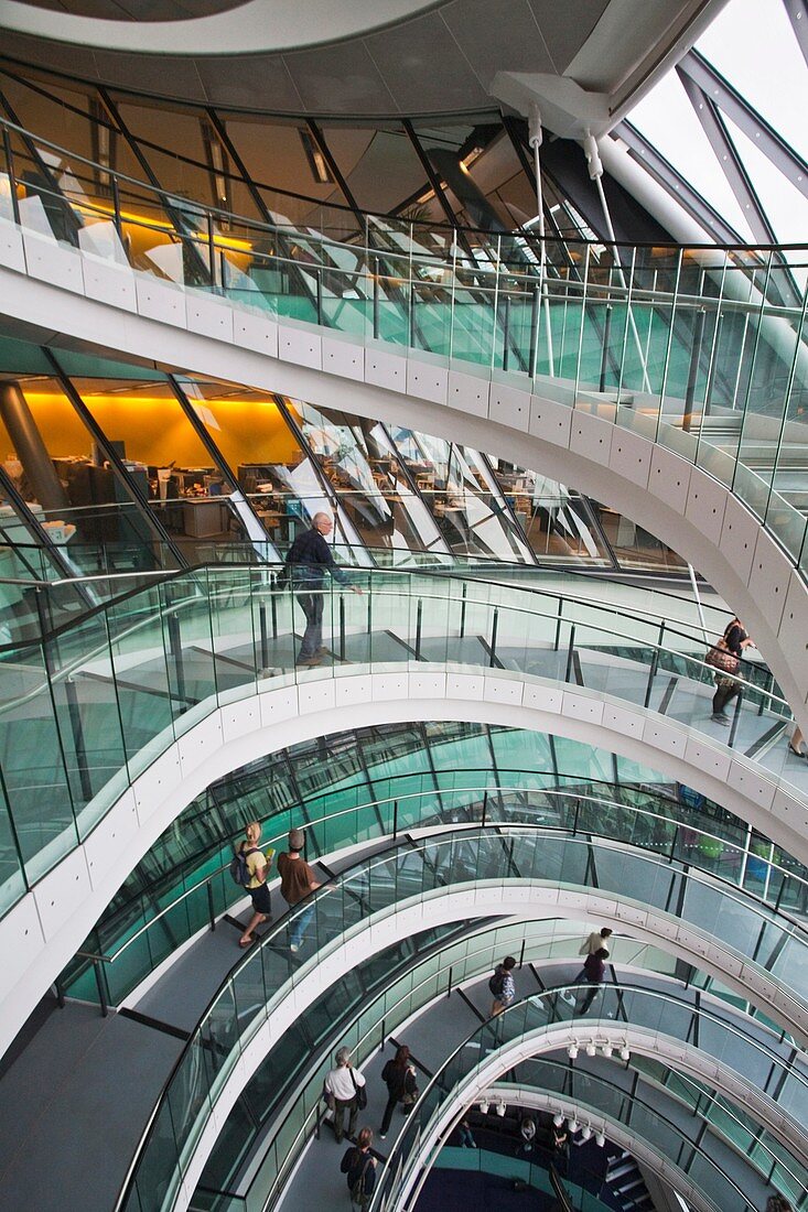 Spiral staircase, City Hall designed by Sir Norman Foster, London, England, UK