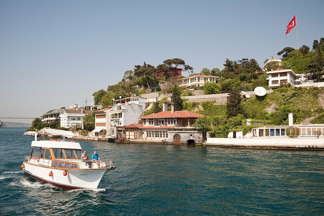 People cruising on the Bosphorus Strait, on a small boat, Istanbul, Turkey