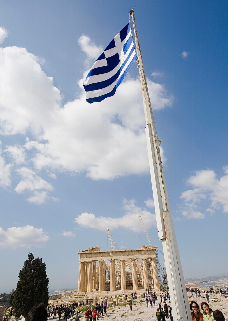 Parthenon on the Acropolis. Greek flag. Athens. Greece.
