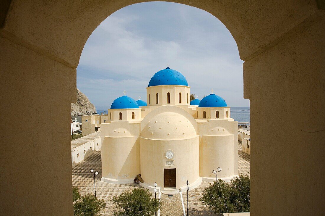 Perissa. Orthodox church.Santorini island. Cyclades islands. Aegean Sea. Greece.