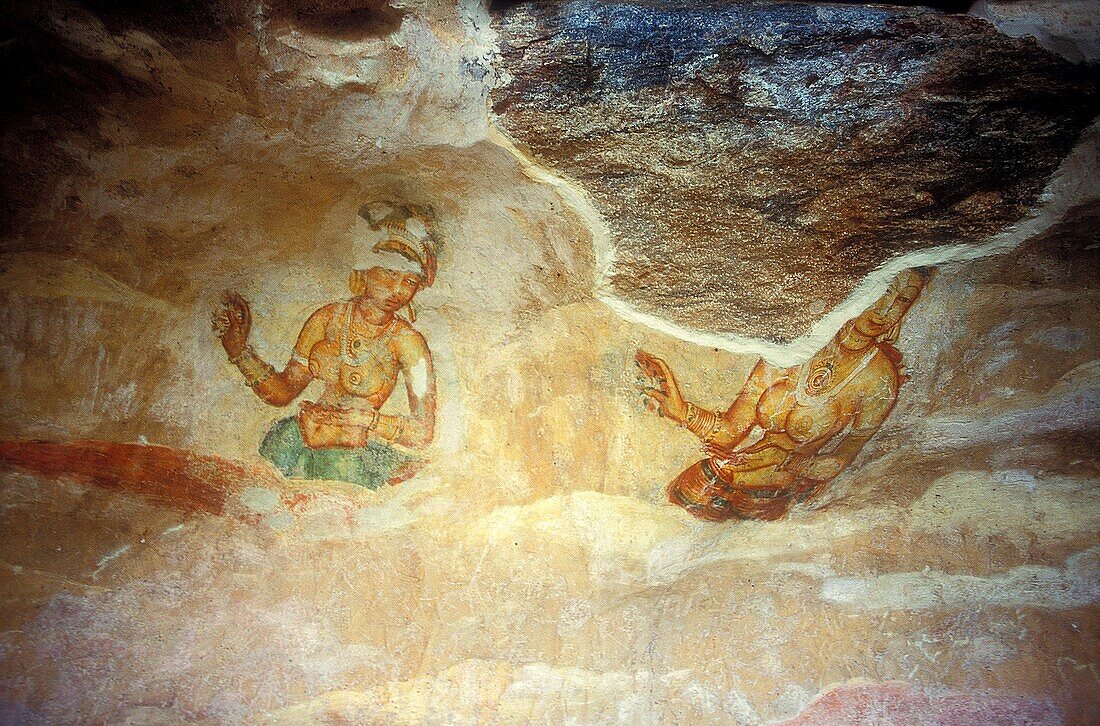 Frescos de las Doncellas de Sigiriya, Ciudadela de Sigiriya, Sigiriya, Sri Lanka