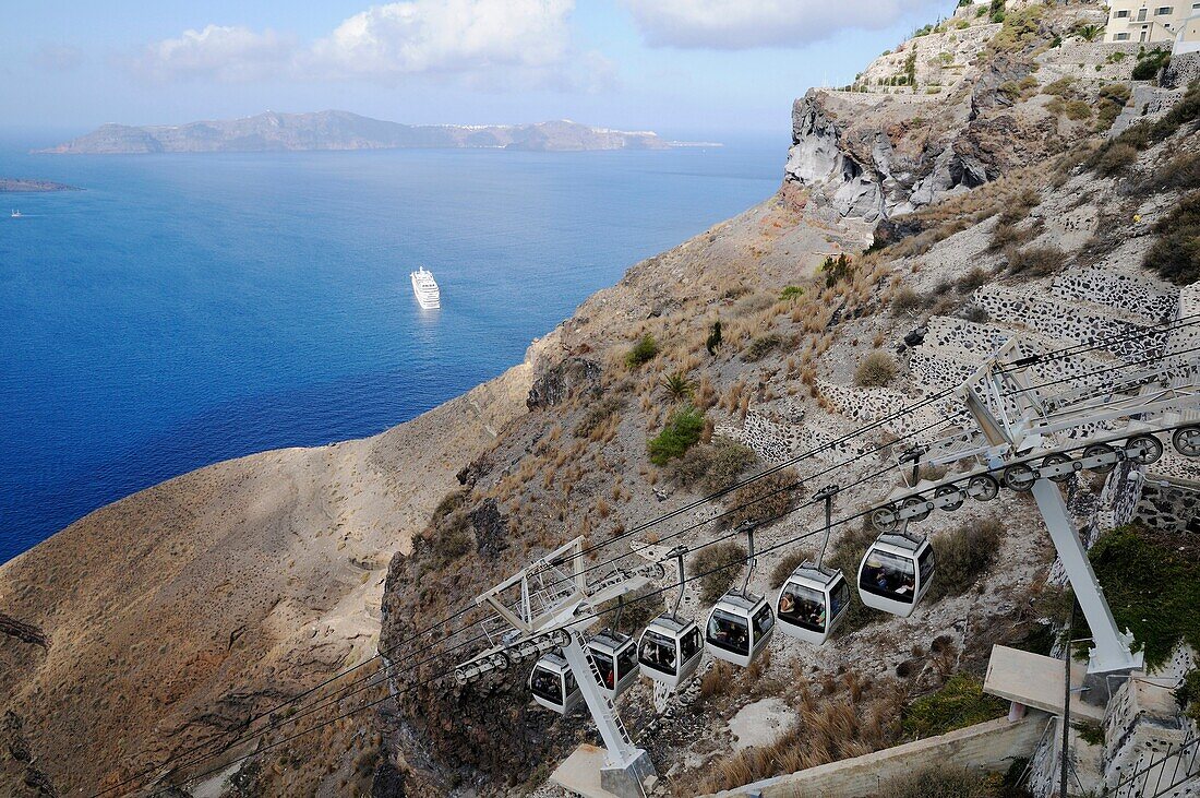 Greece, Cyclades, Santorini Cable car in Fira