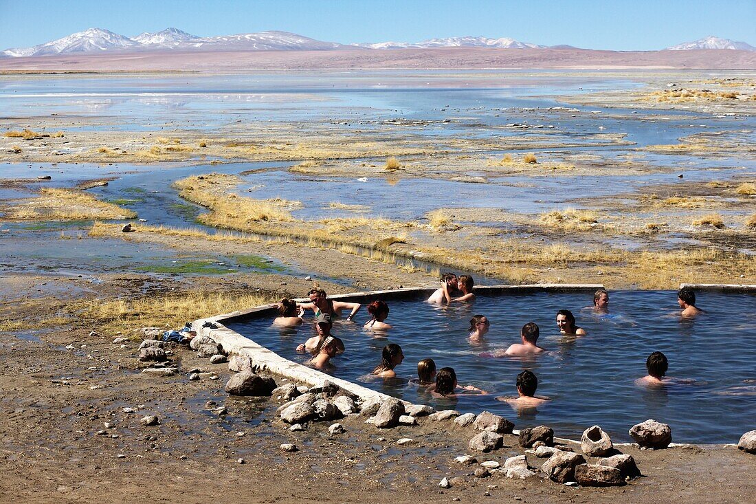 The Aguas Termales hot springs in the southern altiplano desert near Laguna Verde in Bolivia