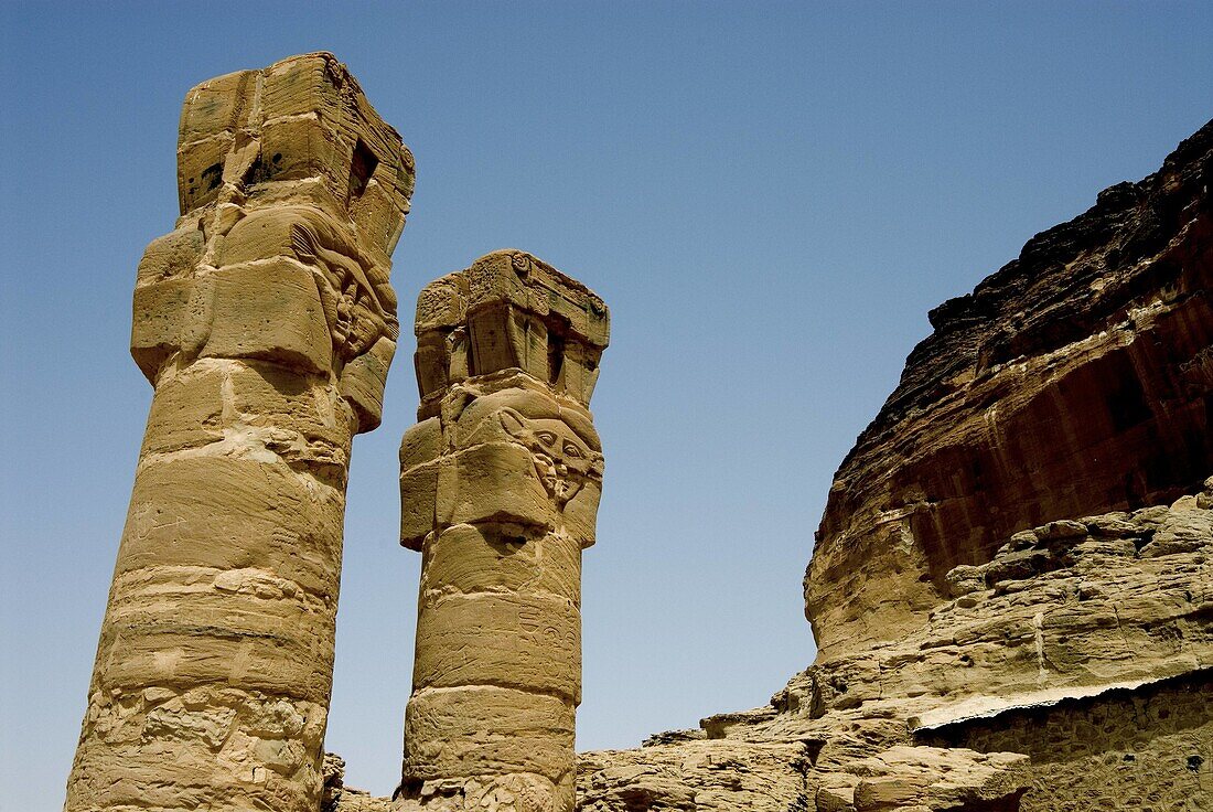 Pillars of the temple of Amun at the foot of Jebel Barkal near Karima town, Northern State, Nubia, Sudan