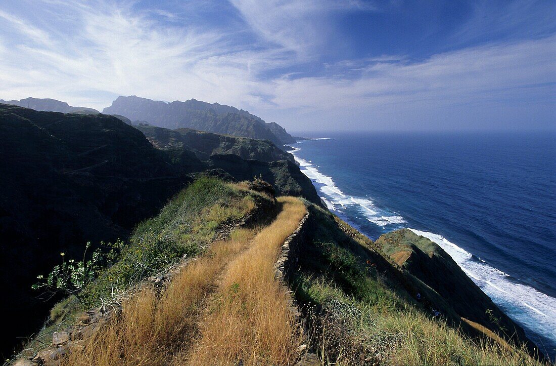 Trail of North coast at East of Ribeira Grande town. Santo Antao Island, Archipelago of Cape Verde Islands
