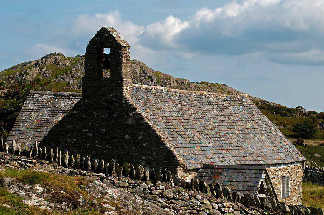 St. Celynin's church above Rowen, Snowdonia National Park, Wales, UK