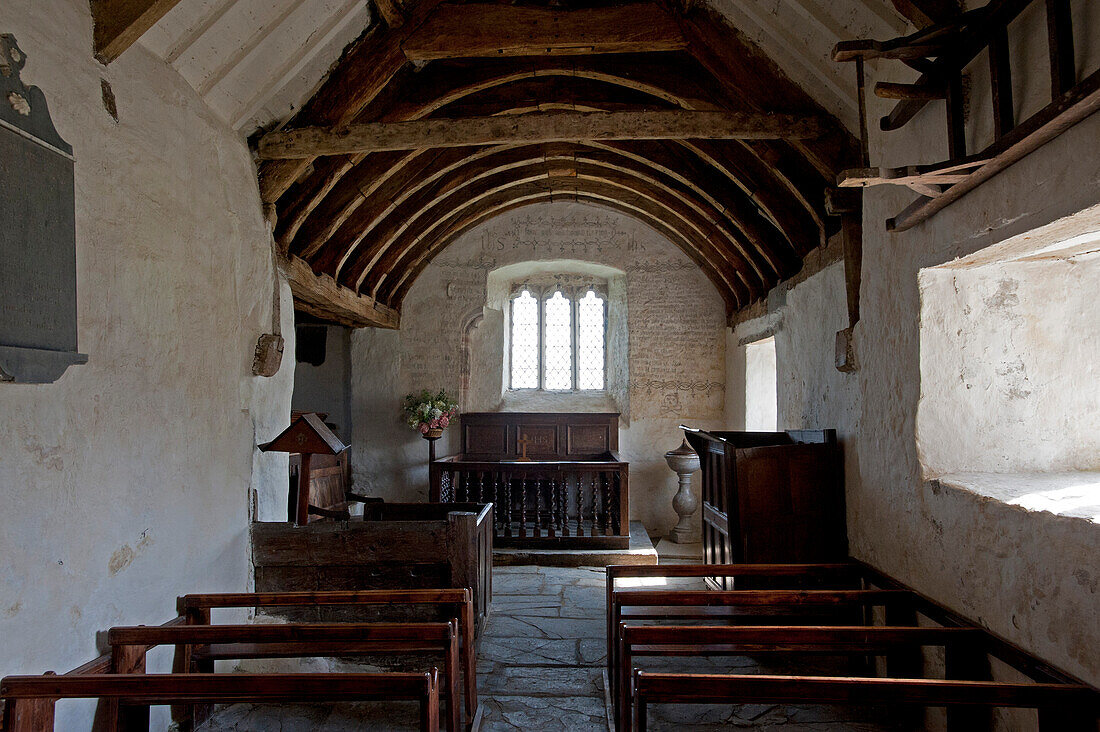 Inside St. Celynin's church above Rowen, Snowdonia National Park, Wales, UK