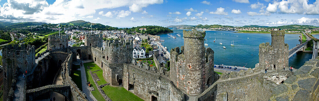 Panorama of Conwy Castle in Conwy, Wales, UK