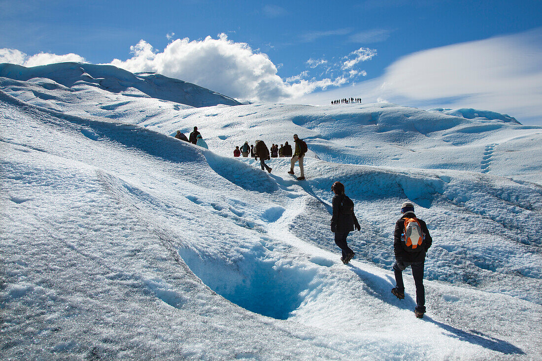 Gletscherwanderung, Ice Trekking am Perito Moreno Gletscher, Lago Argentino, Nationalpark Los Glaciares, bei El Calafate, Patagonien, Argentinien