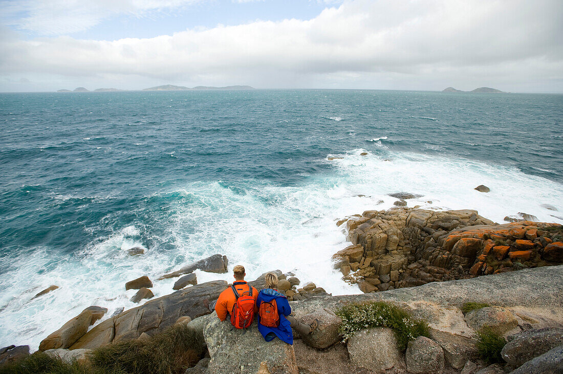 Two hikers at Norman Point, Wilsons Promontory National Park, Victoria, Australia