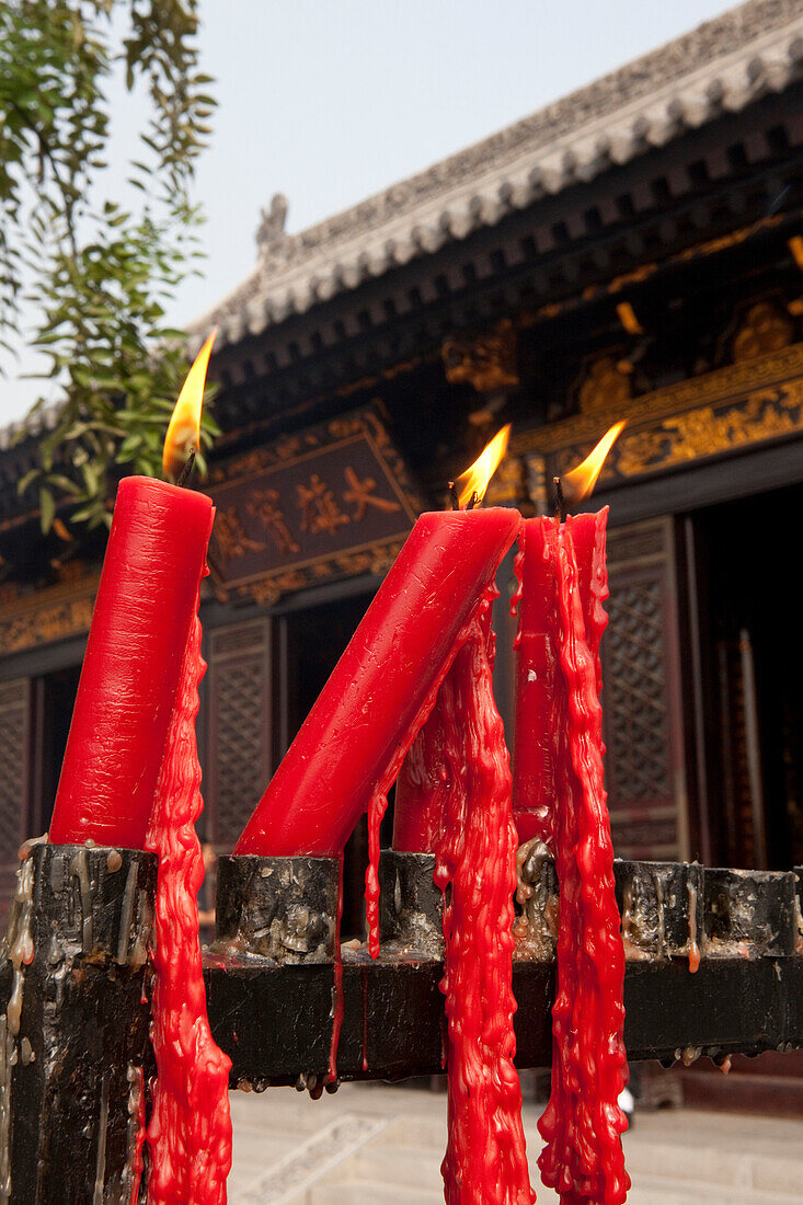 Candles at The Giant Wild Goose Pagoda Da Yanta near Xi'an, Shaanxi Province, People's Republic of China