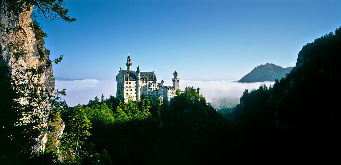 Schloß Neuschwanstein im Sonnenlicht, Ostallgäu, Deutschland, Europa