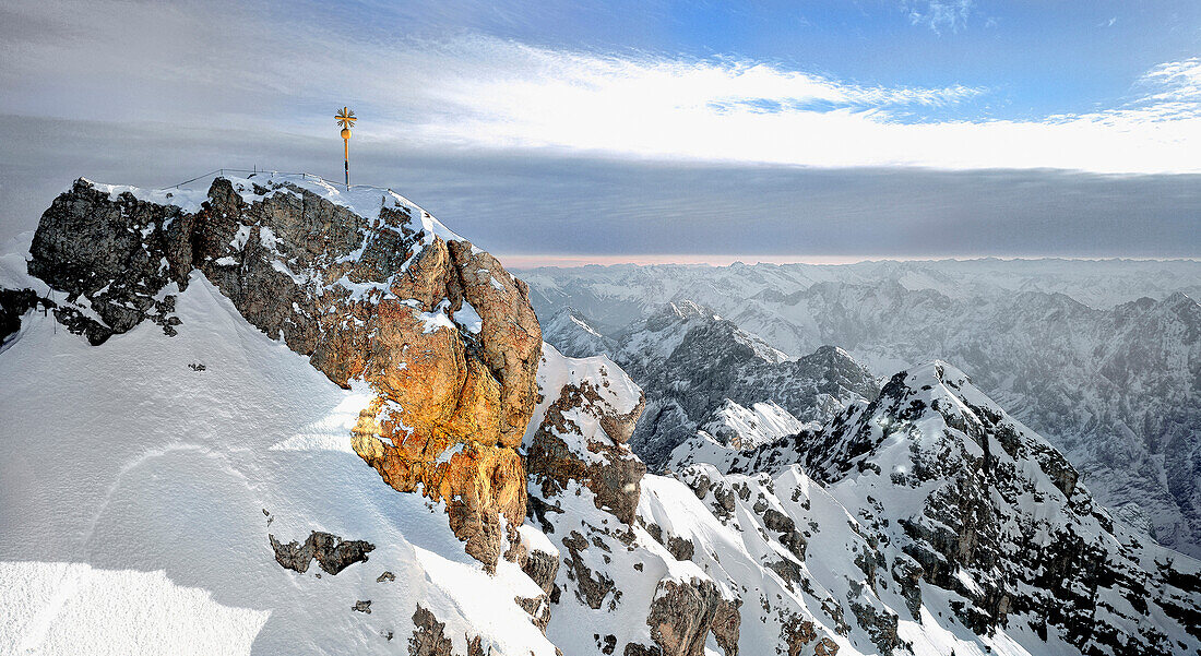 Summit of the Zugspitze with Jubilaeumsgrat, Upper Bavaria, Germany, Europe