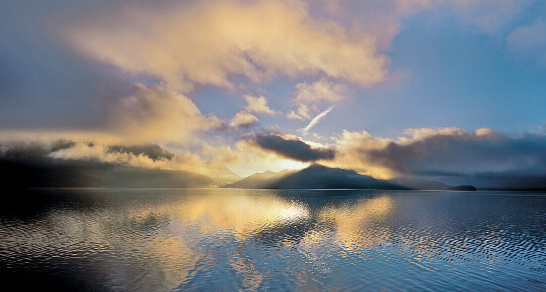 View of lake Walchensee in the morning, Upper Bavaria, Germany, Europe