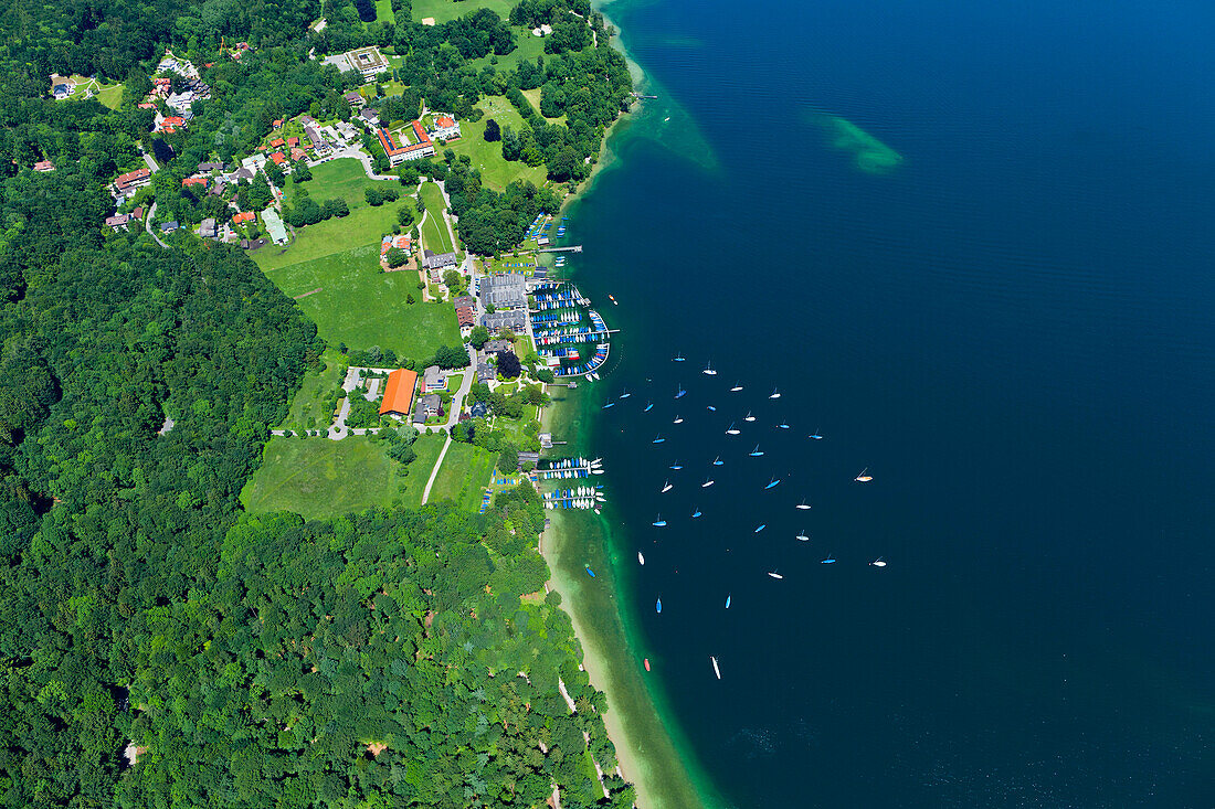 Aerial view of Possenhofen Castle, Possenhofen, Lake Starnberger See, Upper Bavaria, Germany, Europe